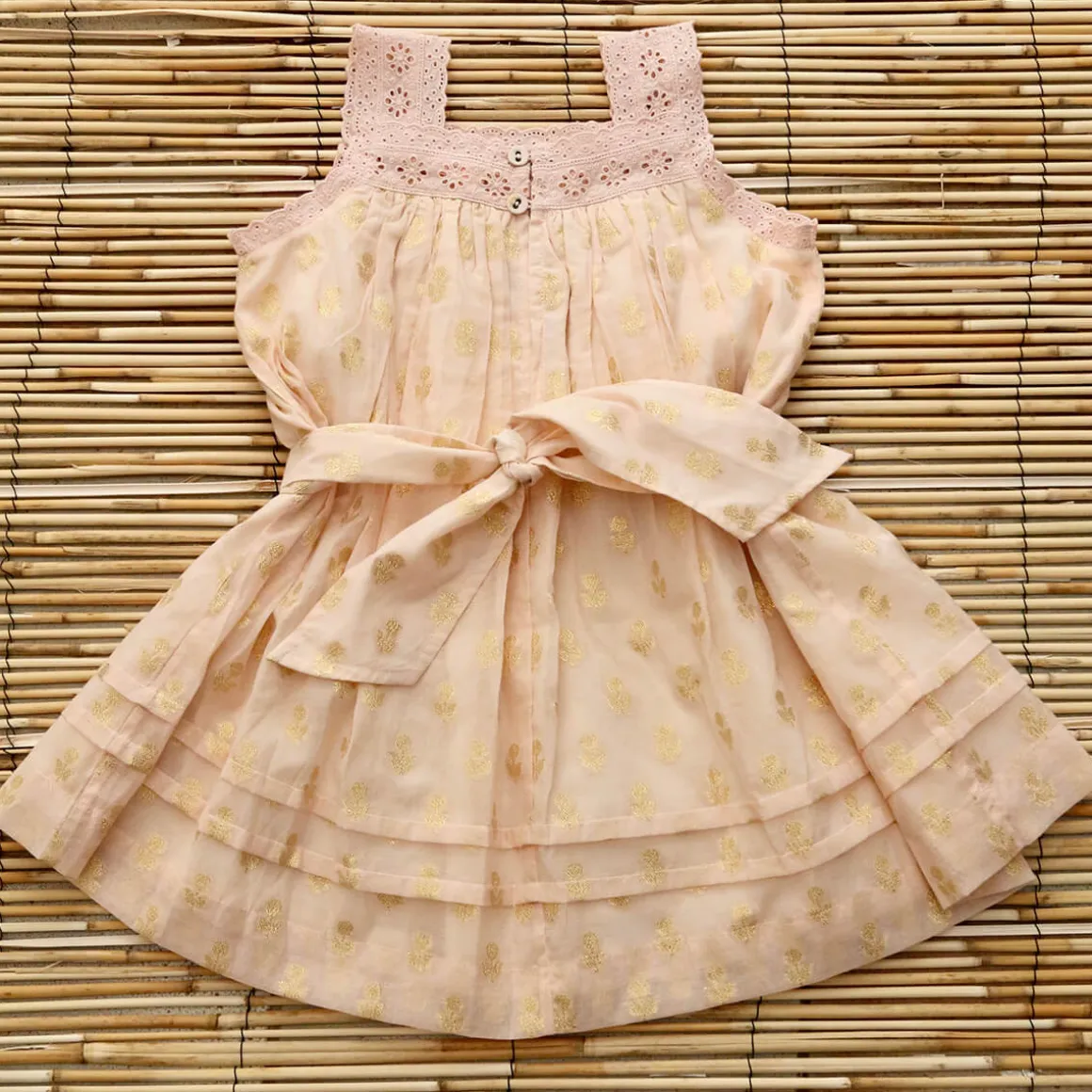 Eleonore Dress in Petal Pink & Gold Flowers by Bonjour