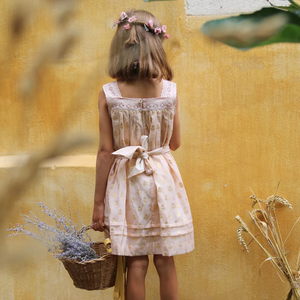 Eleonore Dress in Petal Pink & Gold Flowers by Bonjour