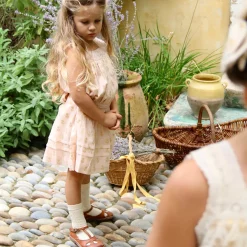 Eleonore Dress in Petal Pink & Gold Flowers by Bonjour