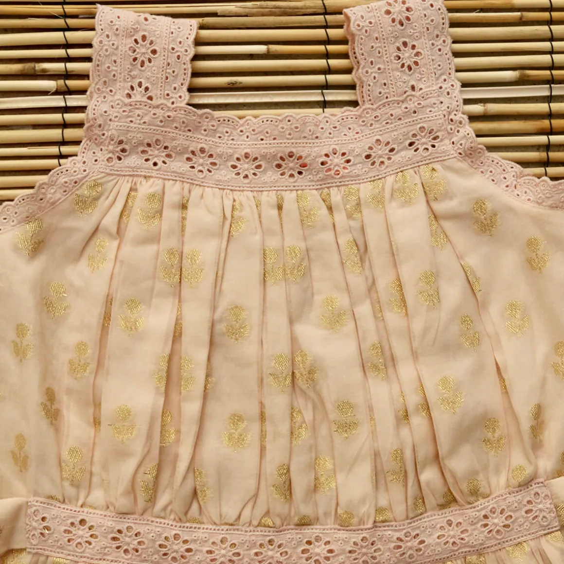 Eleonore Dress in Petal Pink & Gold Flowers by Bonjour