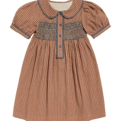 Elizabeth Dress in Tiny Check Tea Rose by Little Cotton Clothes