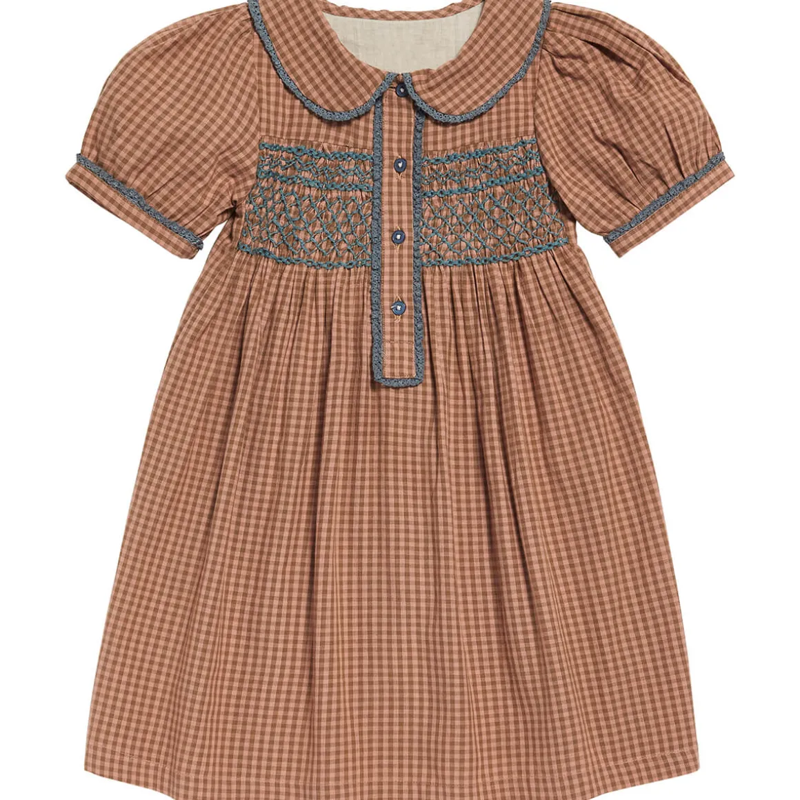 Elizabeth Dress in Tiny Check Tea Rose by Little Cotton Clothes