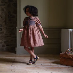 Elizabeth Dress in Tiny Check Tea Rose by Little Cotton Clothes