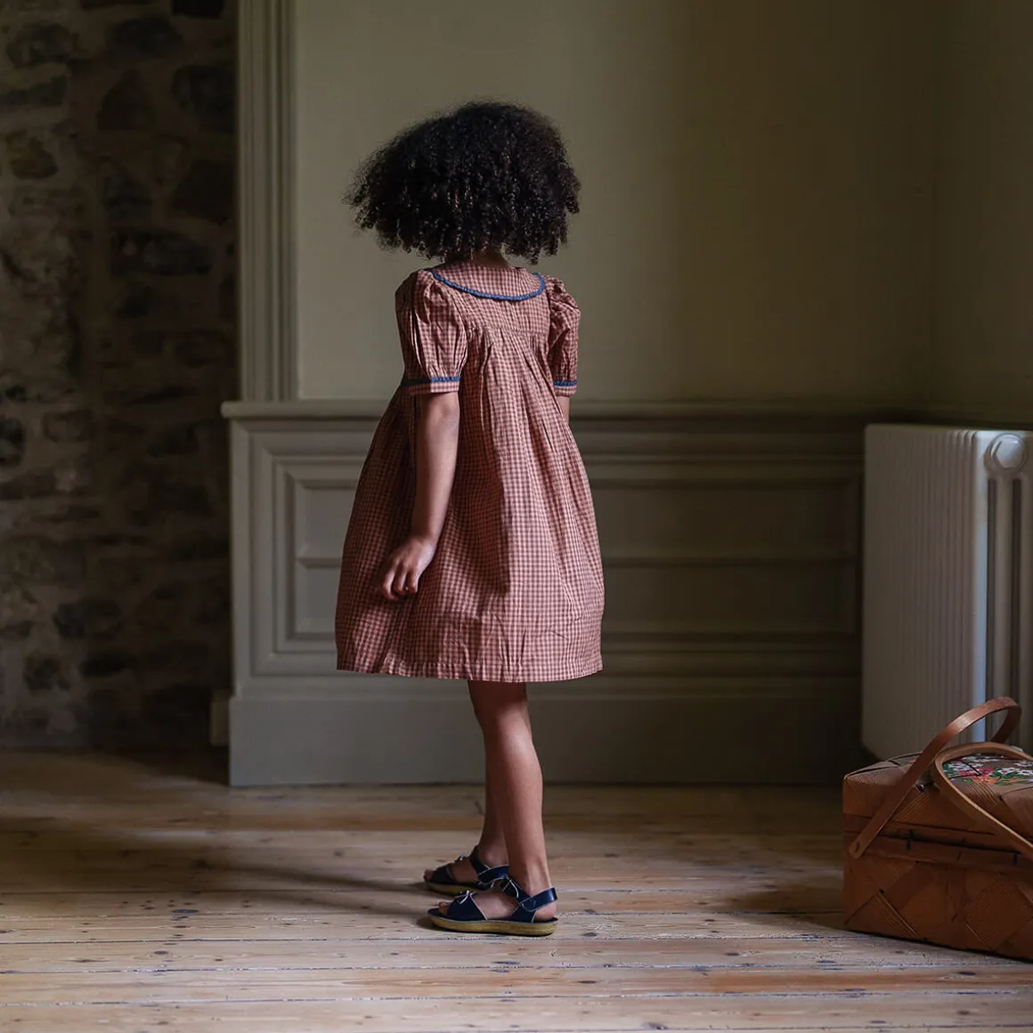 Elizabeth Dress in Tiny Check Tea Rose by Little Cotton Clothes
