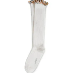 Elizabeth Liberty Ruffle Ribbed Knee High Socks in Blanc Neige by Collegien