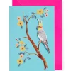 Embroidered Bird Iron On Patch Greetings Card in Turquoise by Petra Boase