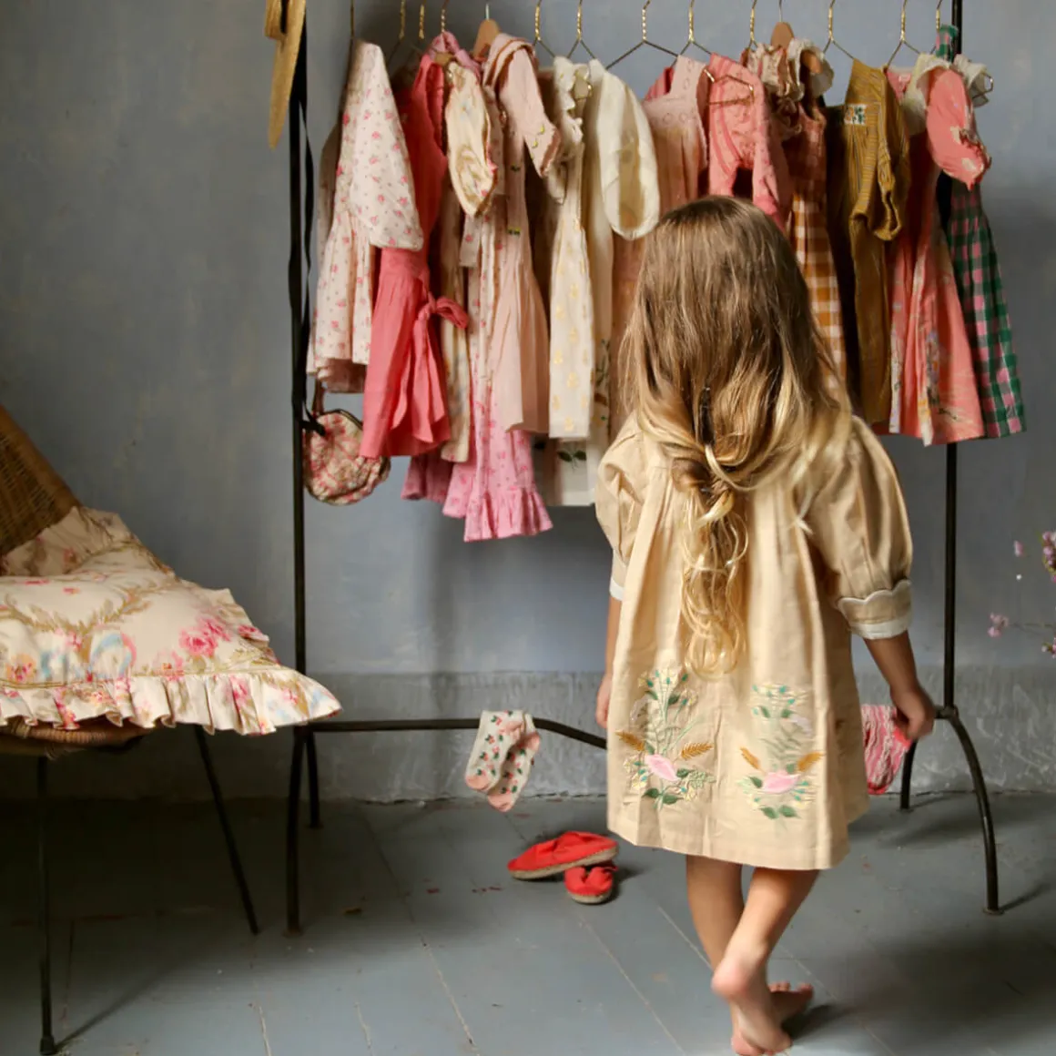 Embroidered Garden Dress in Sand by Bonjour