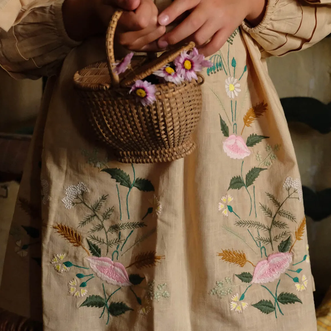 Embroidered Garden Dress in Sand by Bonjour