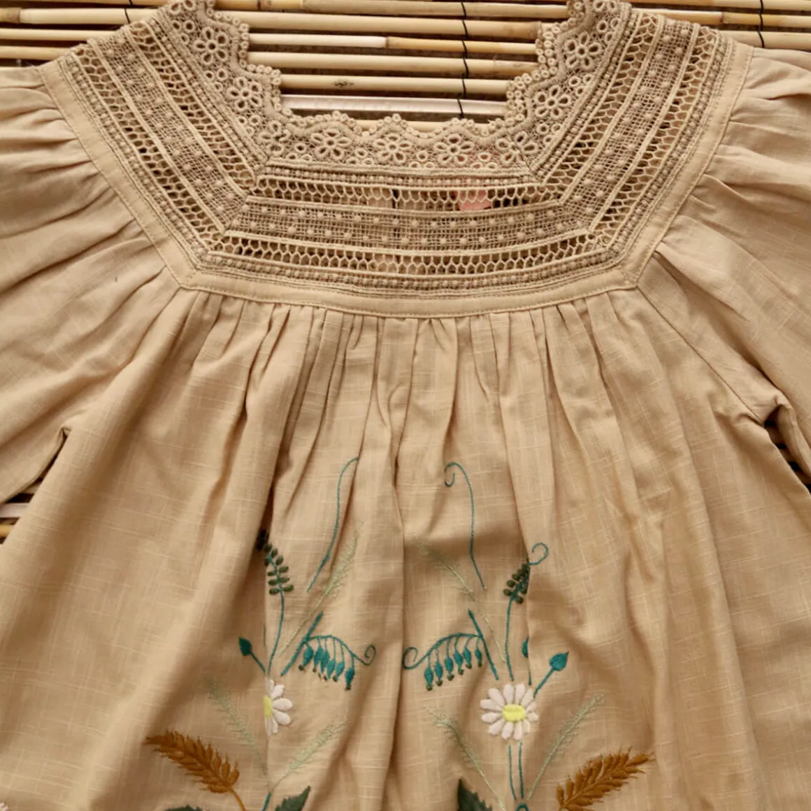 Embroidered Garden Dress in Sand by Bonjour