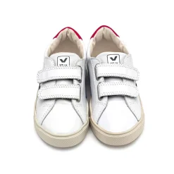 Esplar Small Velcro Leather Trainers in Extra White / Nautico by Veja