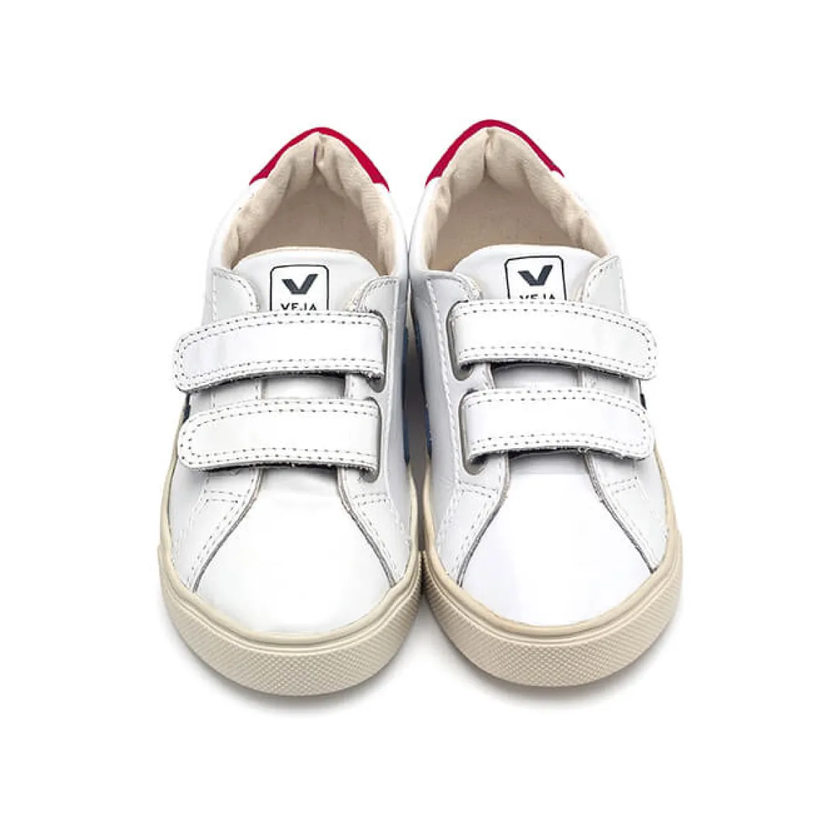 Esplar Small Velcro Leather Trainers in Extra White / Nautico by Veja
