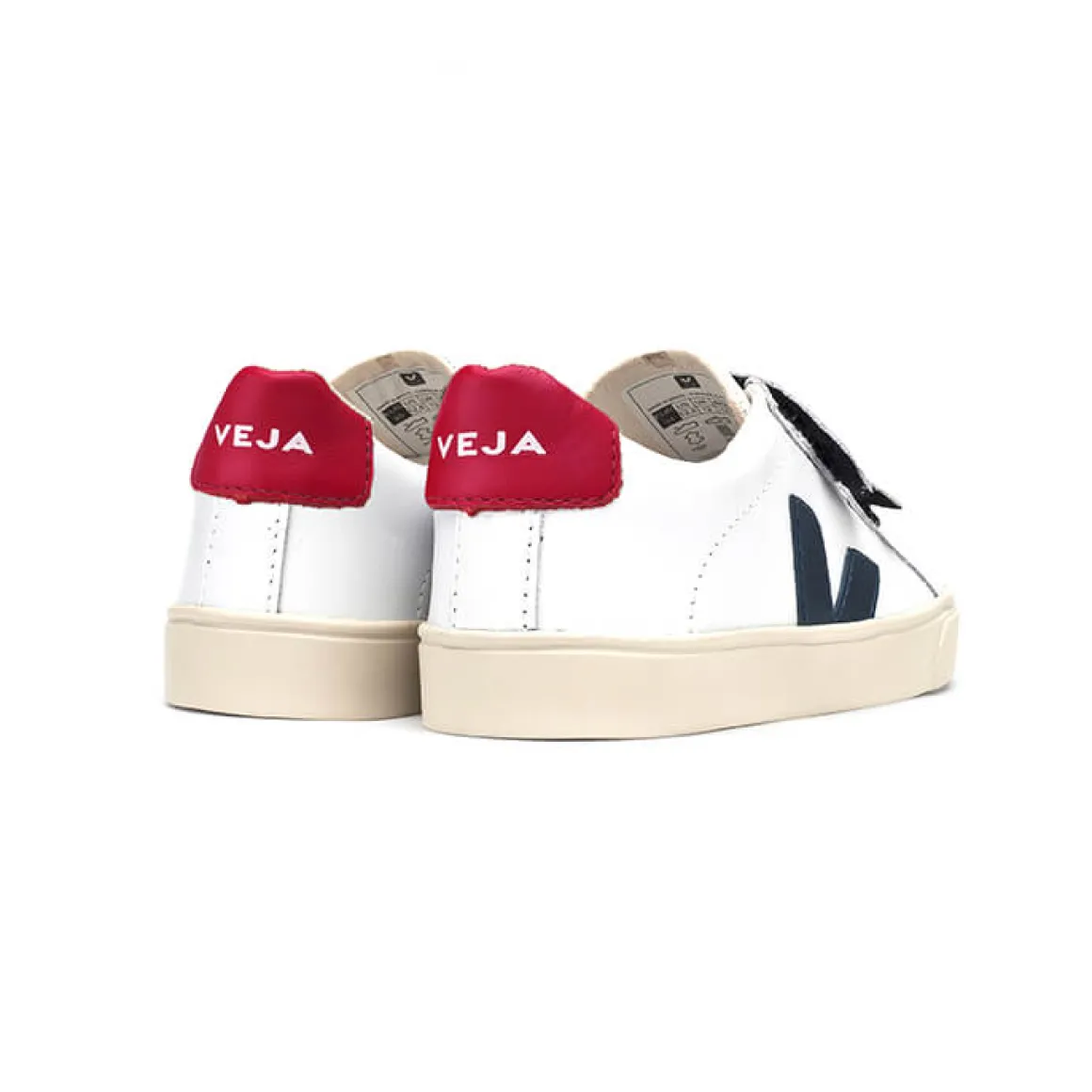 Esplar Small Velcro Leather Trainers in Extra White / Nautico by Veja