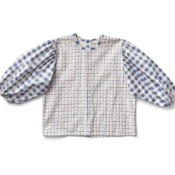 Ethel Blouse in Checker Rose Print / Blueberry by Soor Ploom