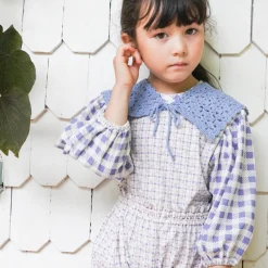 Ethel Blouse in Checker Rose Print / Blueberry by Soor Ploom