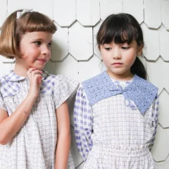 Ethel Blouse in Checker Rose Print / Blueberry by Soor Ploom
