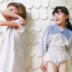 Ethel Blouse in Checker Rose Print / Blueberry by Soor Ploom