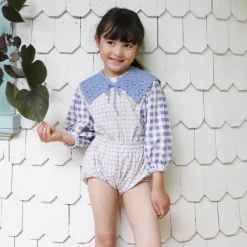 Ethel Blouse in Checker Rose Print / Blueberry by Soor Ploom