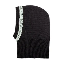 Eve Merino Wool Hood With Lace Trim in Noir De Charbon by Collegien