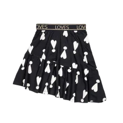 Exclamation Hearts Asymmetric Skirt in Black by Beau Loves
