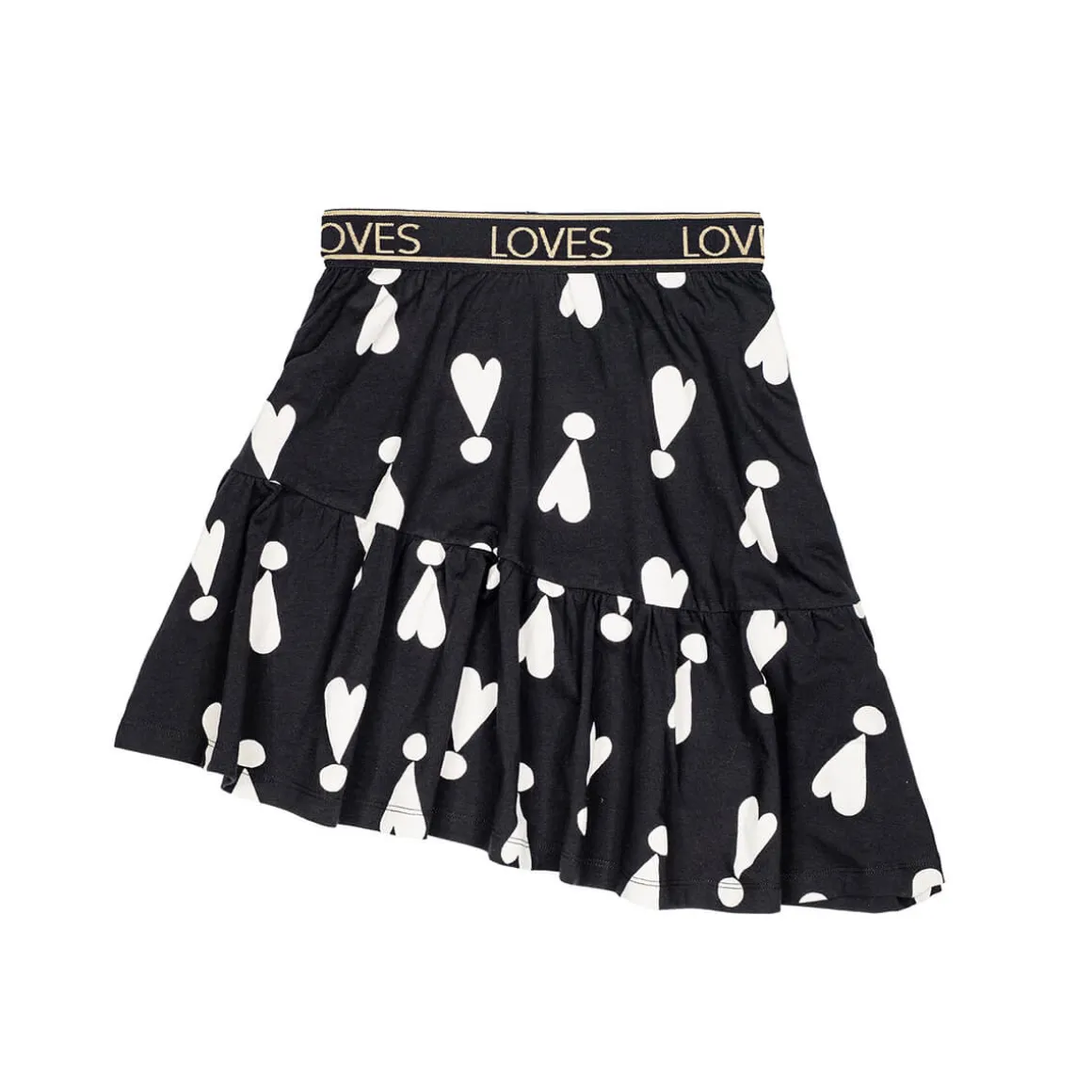 Exclamation Hearts Asymmetric Skirt in Black by Beau Loves