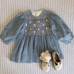 EXCLUSIVE Handsmock Blouse in Vichy Blue Check by Bonjour - Last Ones In Stock - 4-6 Years