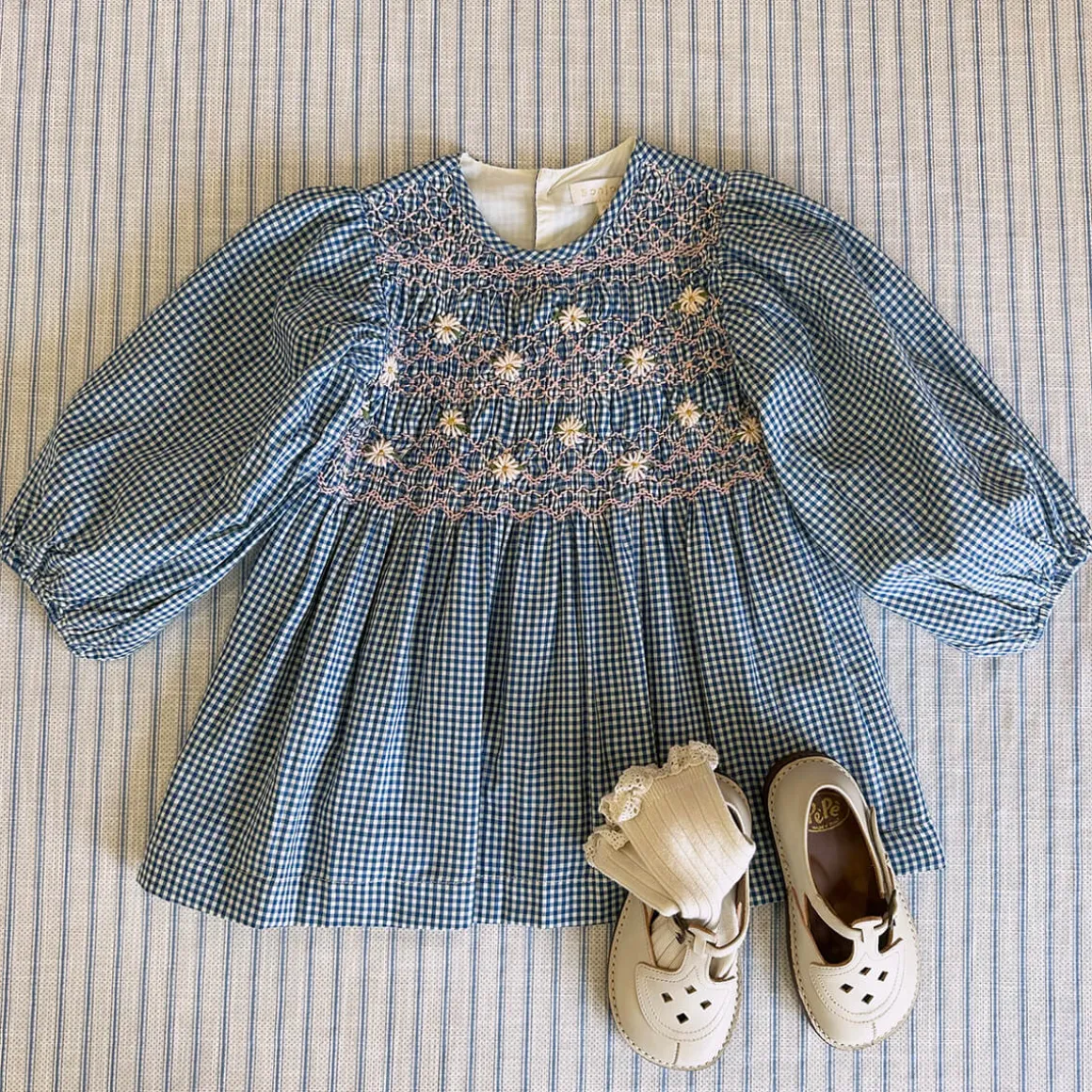 EXCLUSIVE Handsmock Blouse in Vichy Blue Check by Bonjour - Last Ones In Stock - 4-6 Years
