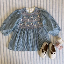EXCLUSIVE Handsmock Blouse in Vichy Blue Check by Bonjour - Last Ones In Stock - 4-6 Years