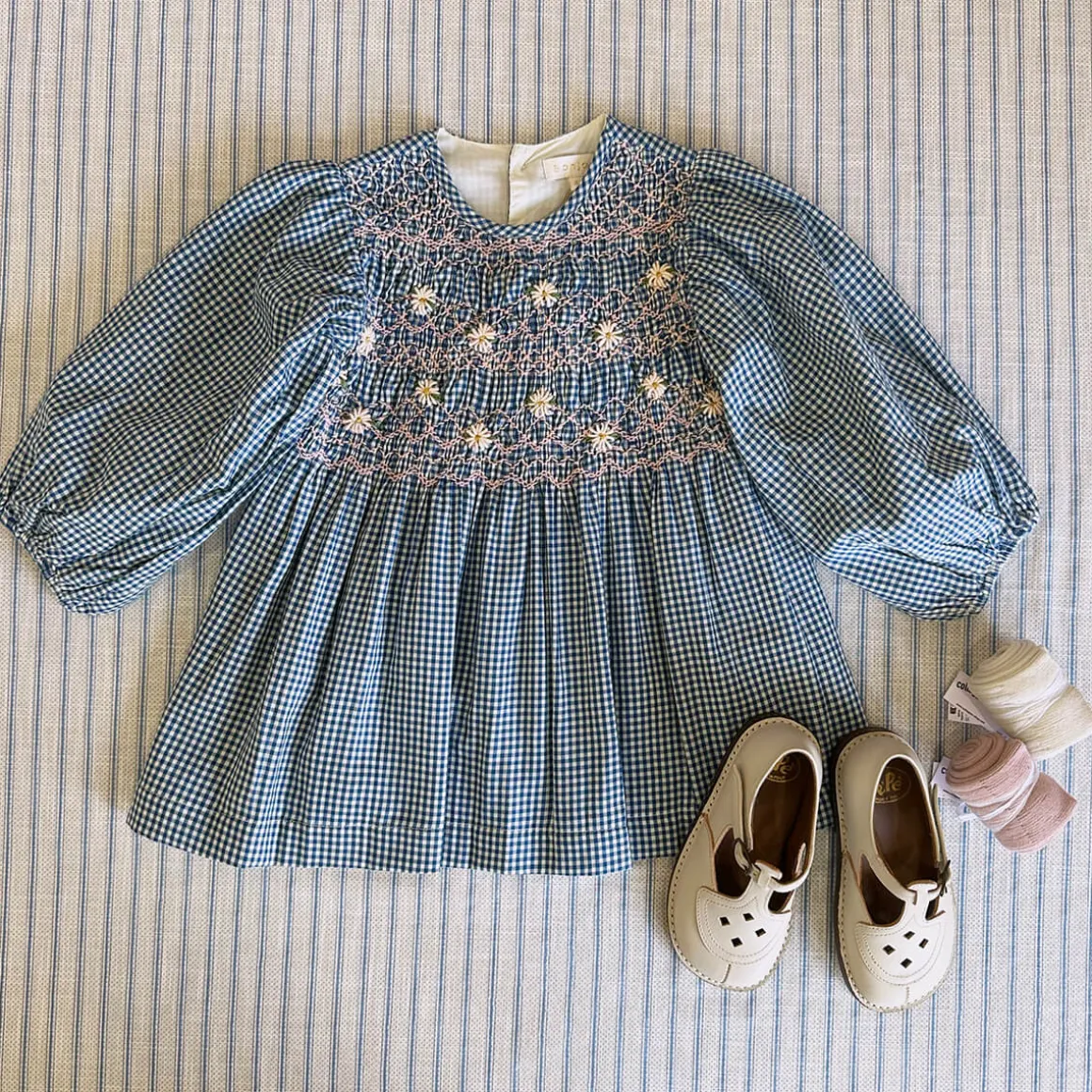 EXCLUSIVE Handsmock Blouse in Vichy Blue Check by Bonjour - Last Ones In Stock - 4-6 Years