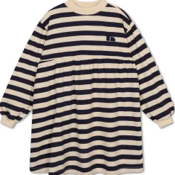Fanned Out Dress in Dark Blue Fine Stripe by Repose AMS