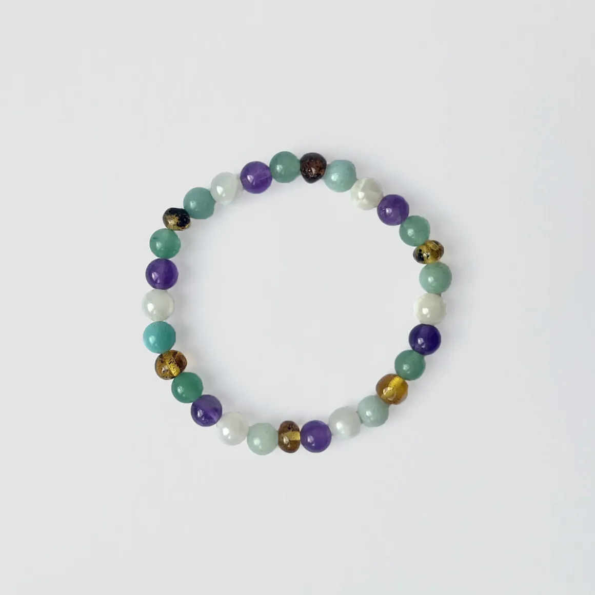 Fenja Adult Bracelet in Green Amber And Amethyst by Nirrimis