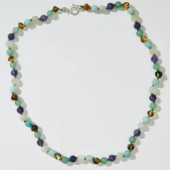 Fenja Adult Necklace in Green Amber And Amethyst by Nirrimis