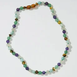 Fenja Kids Necklace in Green Amber And Amethyst by Nirrimis