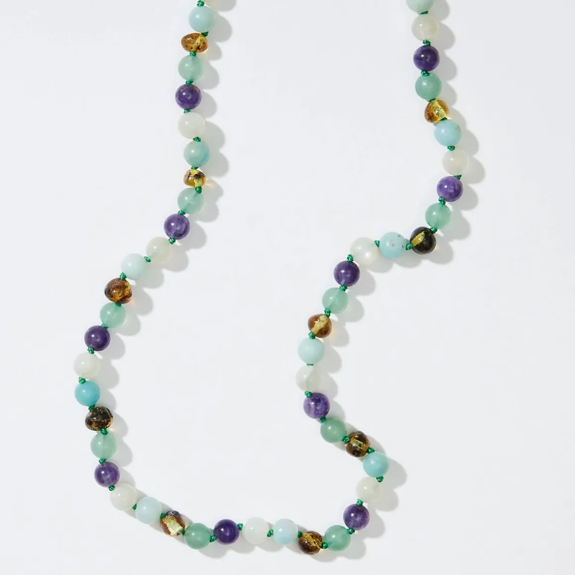 Fenja Kids Necklace in Green Amber And Amethyst by Nirrimis