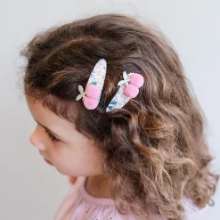 Floral Pom Pom Cherries Clic Clac Hair Clips by Mimi & Lula