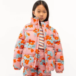 Flowers Short Padded Jacket in Peach by Tinycottons