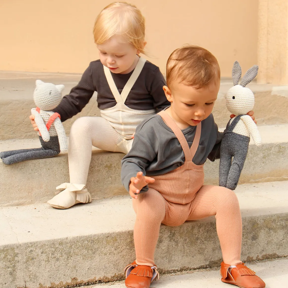 Footed Tights With Braces in Cream Blend by Silly Silas