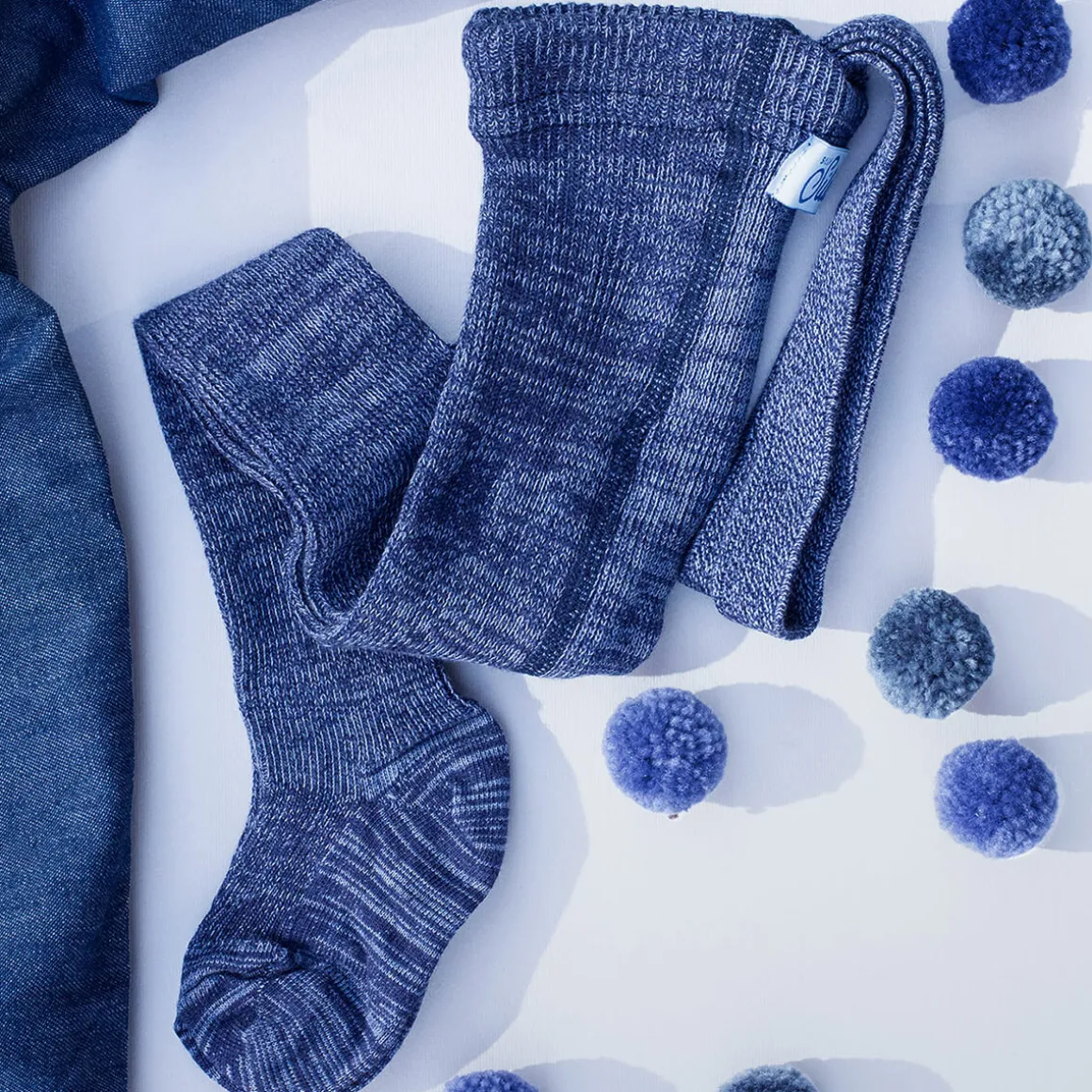 Footed Tights With Braces in Denim by Silly Silas
