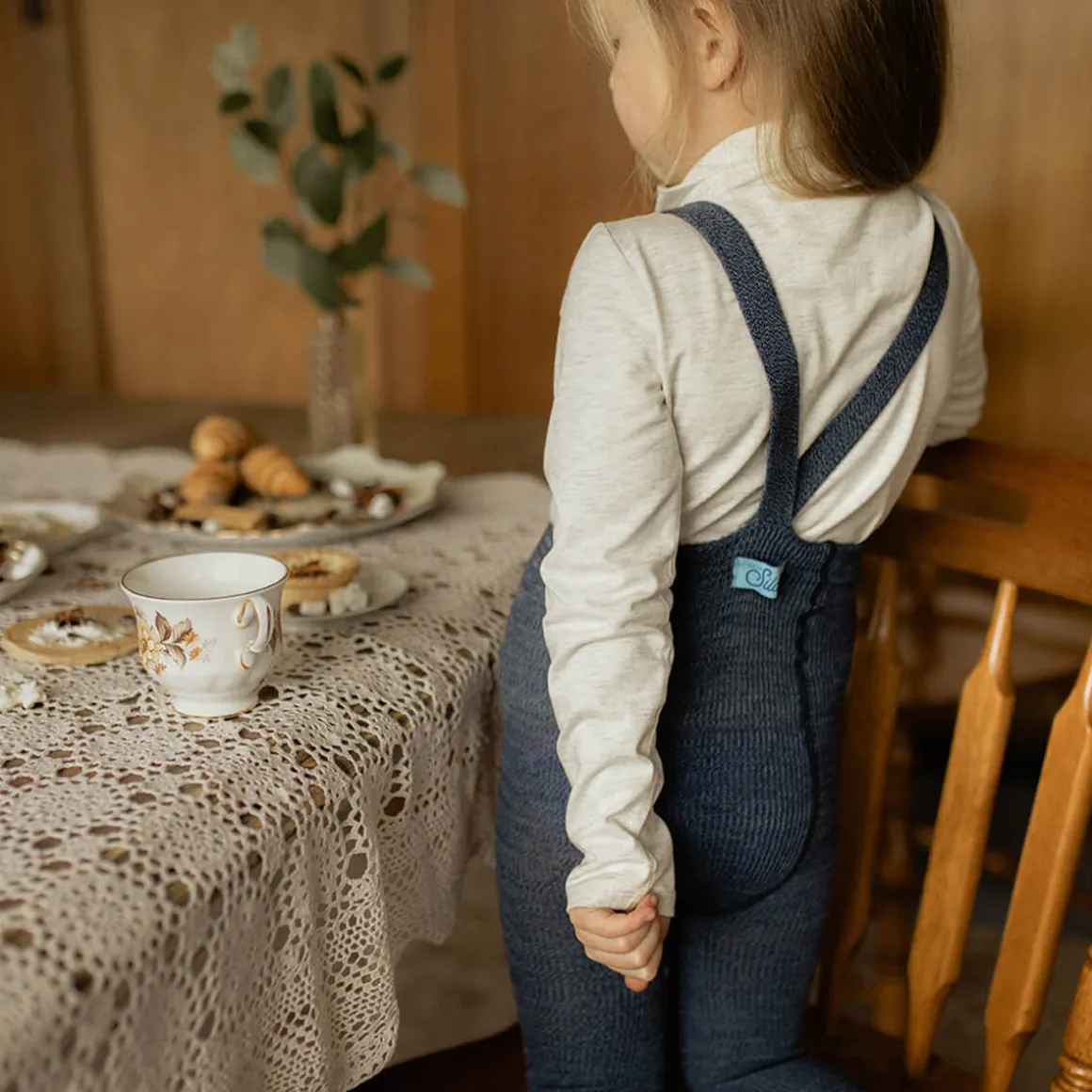 Footed Tights With Braces in Denim by Silly Silas