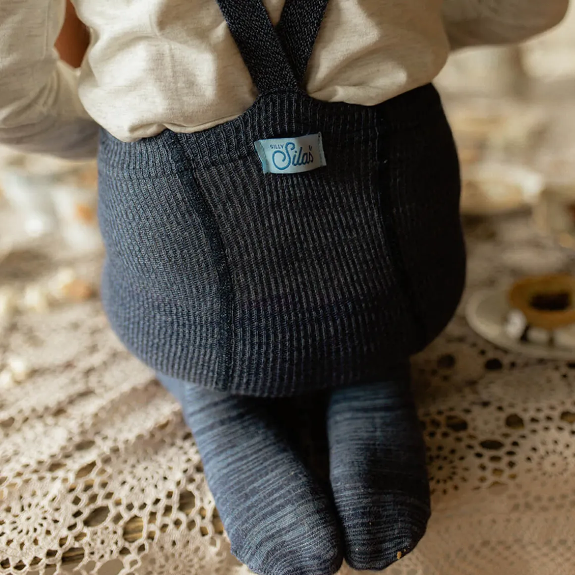Footed Tights With Braces in Denim by Silly Silas