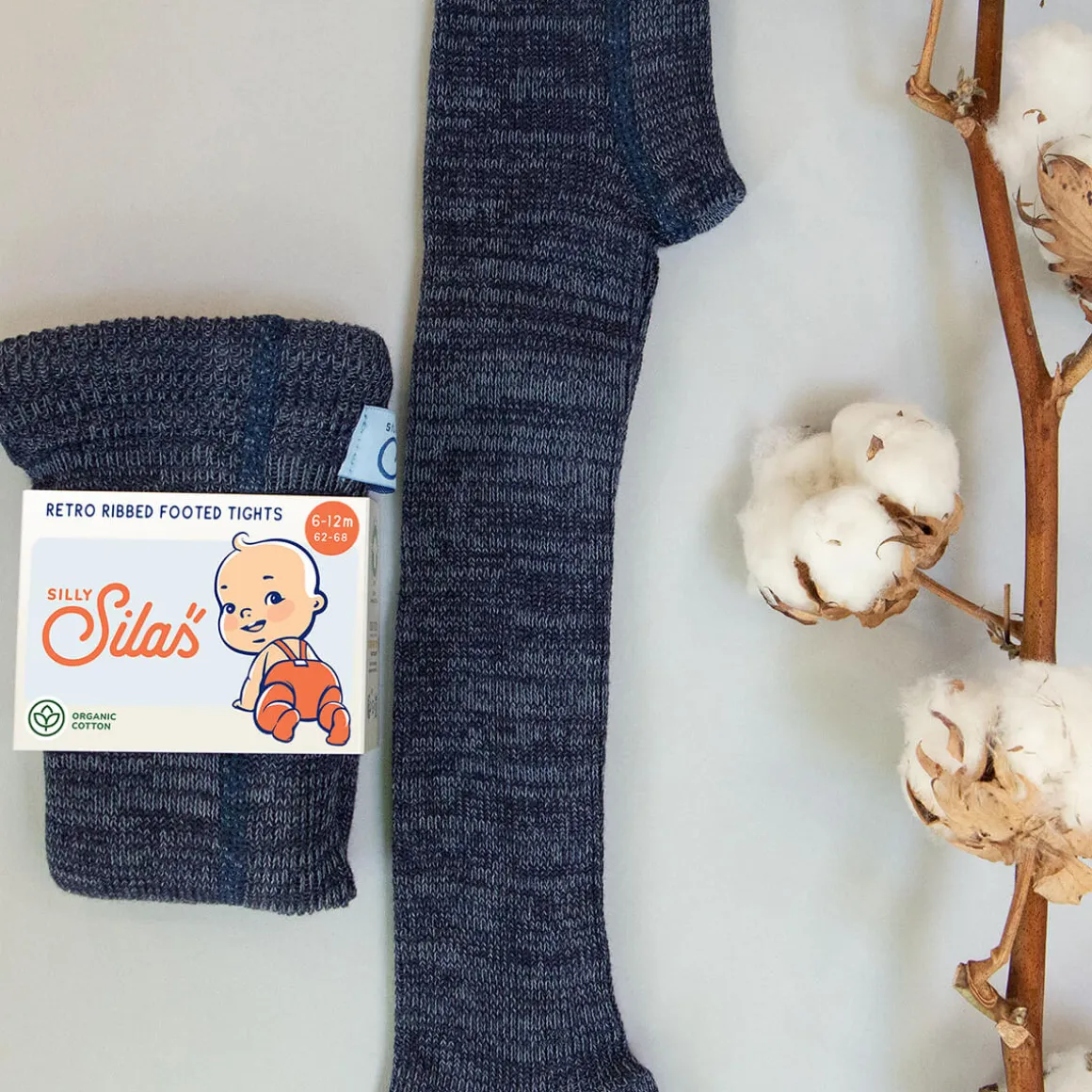 Footed Tights With Braces in Denim by Silly Silas