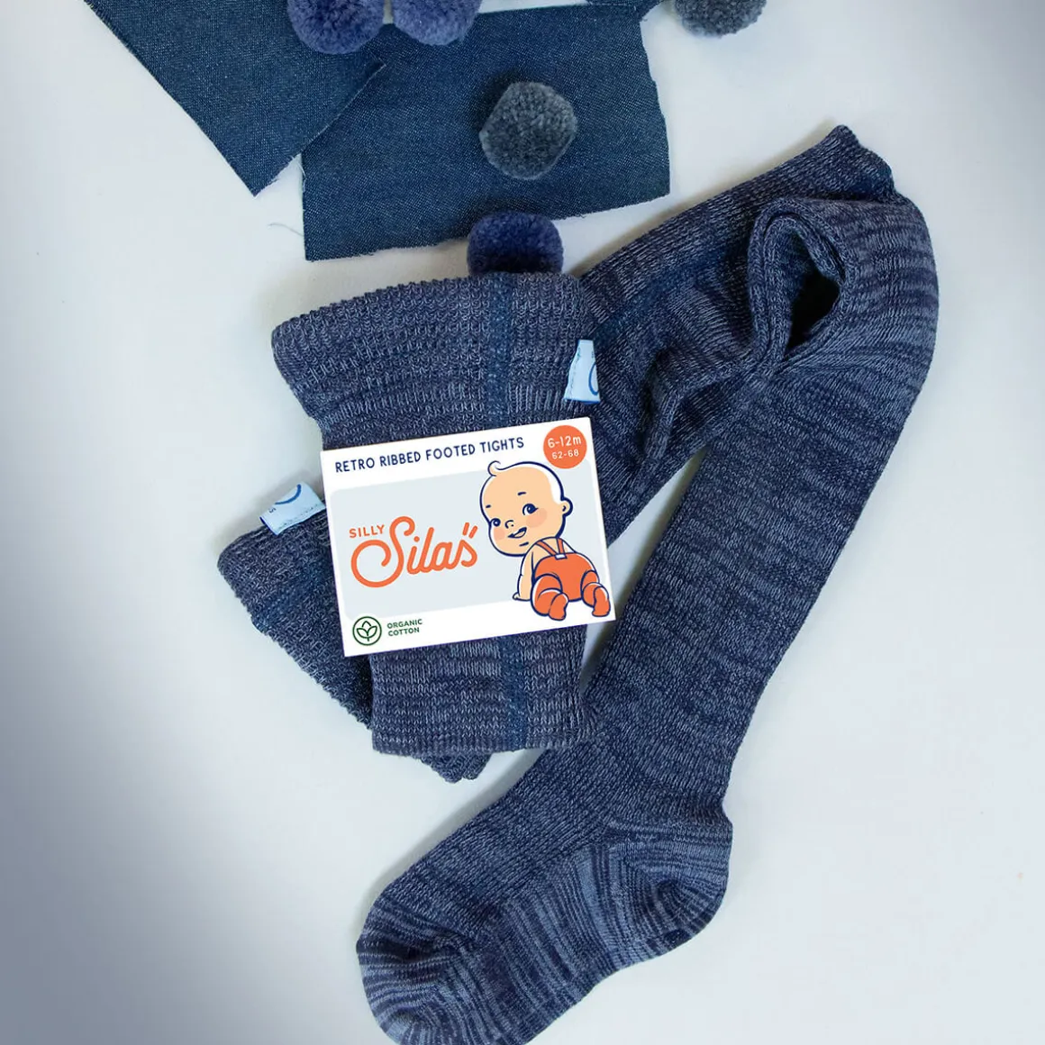 Footed Tights With Braces in Denim by Silly Silas