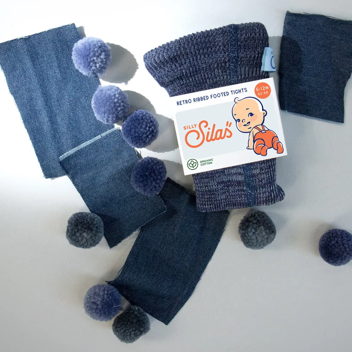 Footed Tights With Braces in Denim by Silly Silas