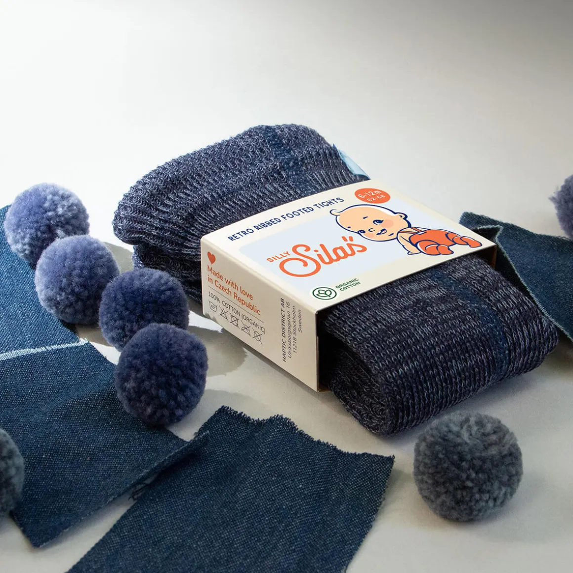 Footed Tights With Braces in Denim by Silly Silas