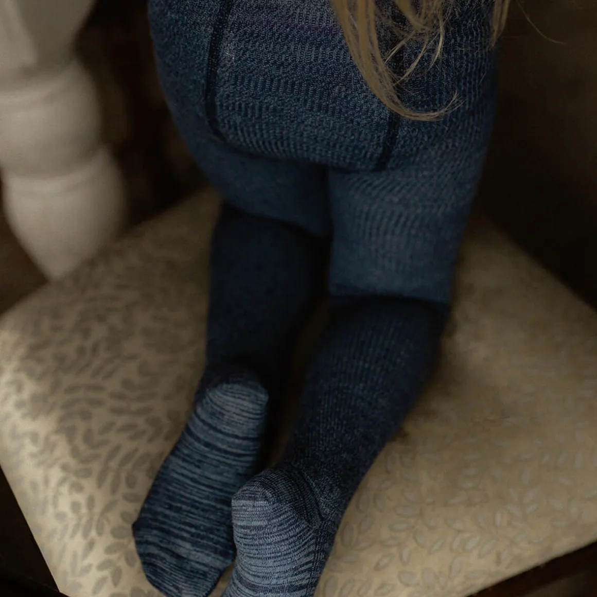 Footed Tights With Braces in Denim by Silly Silas