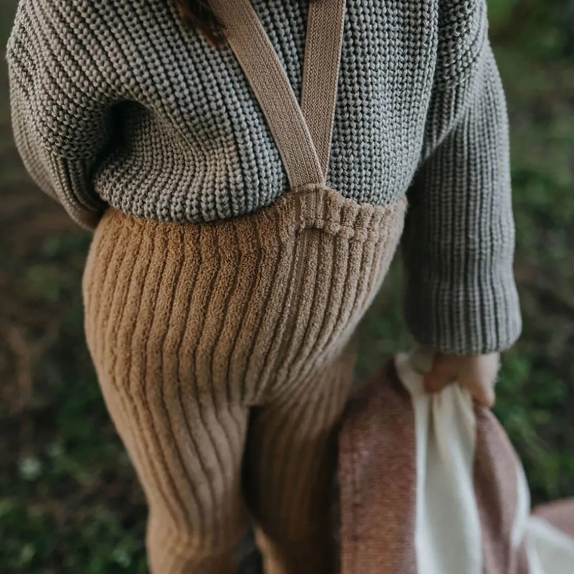 Footless Granny Teddy Tights With Braces in Light Brown by Silly Silas