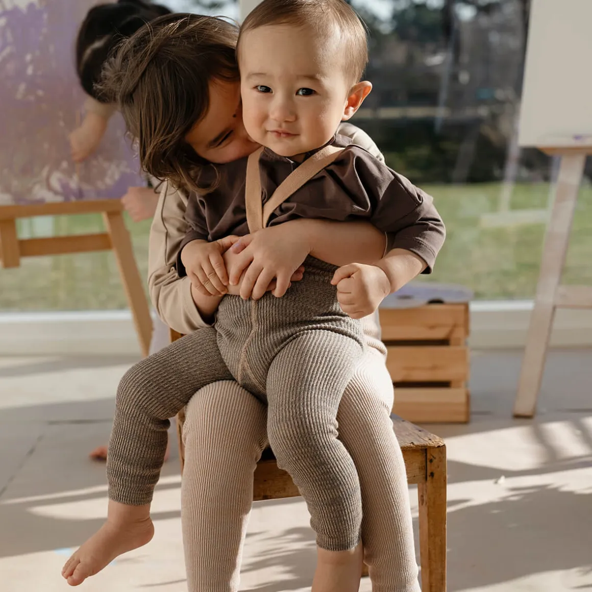 Footless Tights With Braces in Charcoaly Brown by Silly Silas
