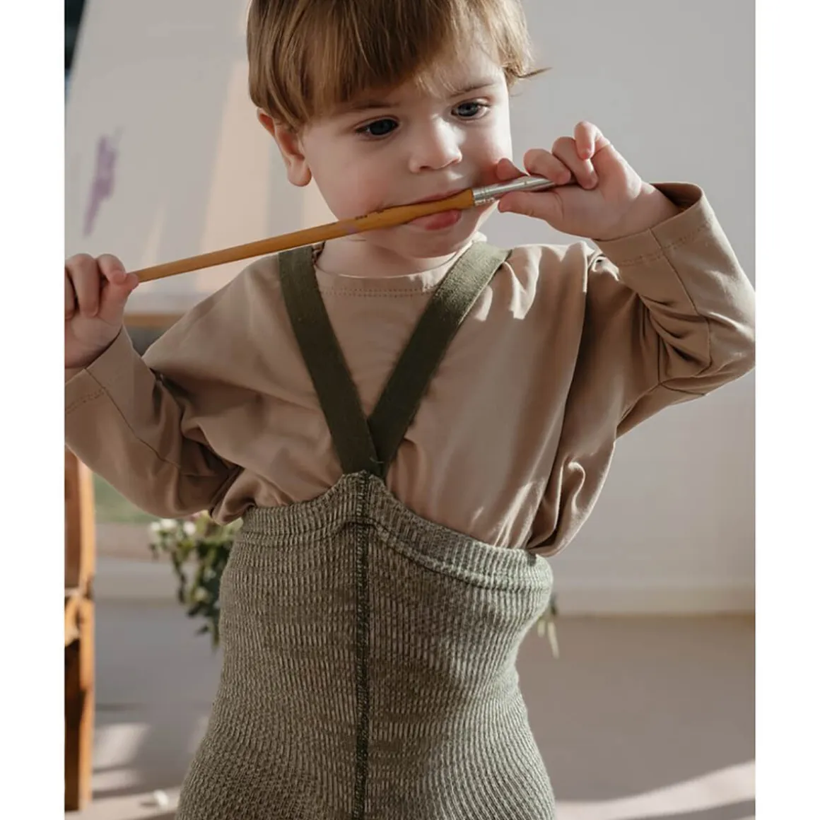 Footless Tights With Braces in Creamy Olive by Silly Silas