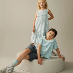 Frill Dress in Sky / Off White by Gray Label