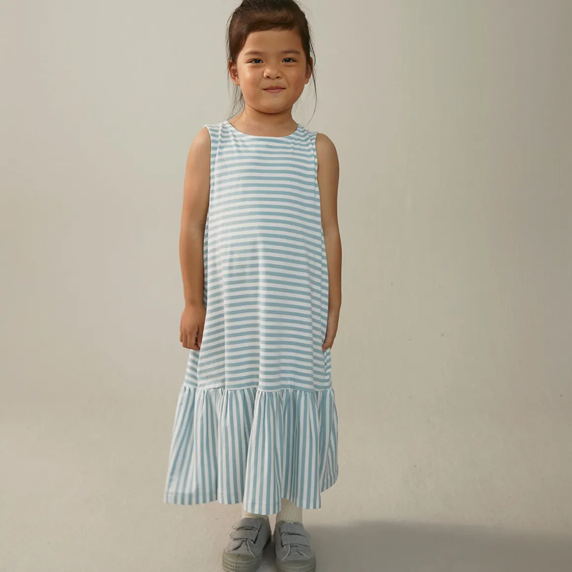 Frill Dress in Sky / Off White by Gray Label