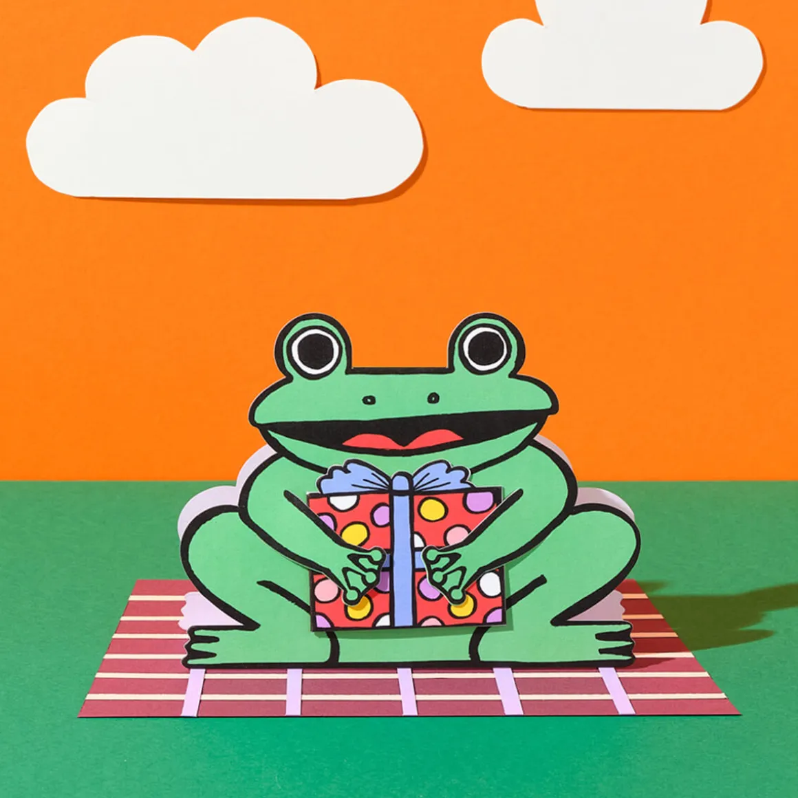 Frog With Mini Card Die Cut Birthday Greetings Card by Alice Bowsher for Wrap